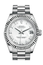 Rolex Datejust 31 White Roman Dial Fluted Bezel 18K Gold President Ladies Watch 178279 / None